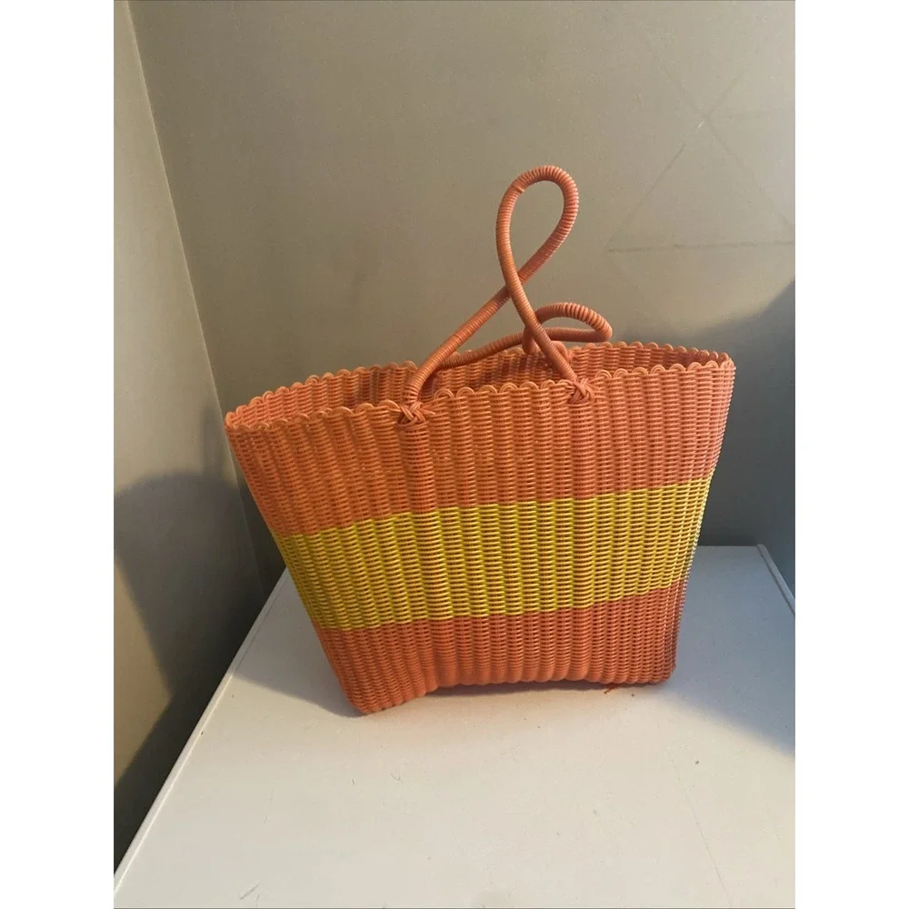 Crate and Barrel Orange & Yellow  Woven Beach Bag Basket